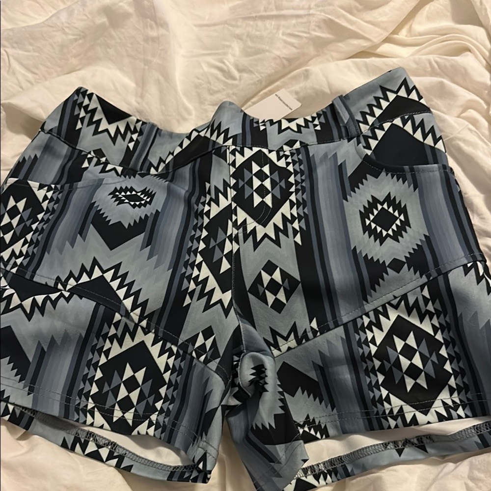 Crazy Train Black and Gray Athletic Shorts with Geometric Pattern